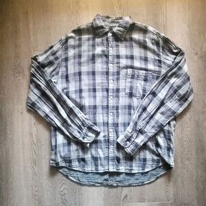 CP Shades Shirt Mens Large Button Up Shirt Double Cotton Gauze Plaid Gray Blue